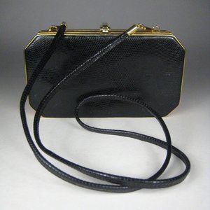 Walter Katten Black Lizard Skin Purse Clutch VTG 70s 80s Convertible FLAW